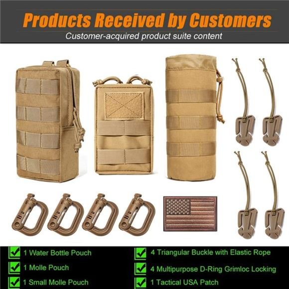 3 Molle Pouch Sports Water Bottles Pouch Bag, Tactical Drawstring Molle Pouches - Picture 7 of 7